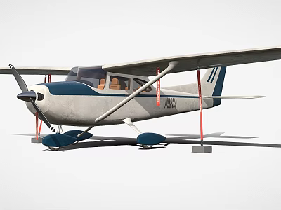 Small Gray And Blue Propeller Airplane With Double Wings Fixed Landing Gear And Cockpit Windows 3d model
