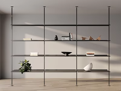 Modern Open Bookshelf with Metal Frame Shelves Holding Books Plants and Decorative Items 3d model