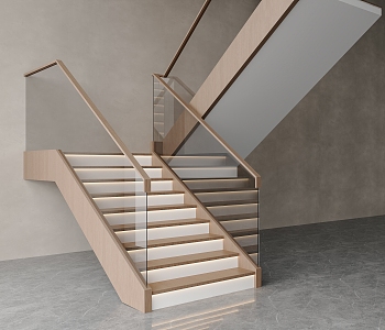 Modern Simple Stair Handrail Stair Corner Stair Glass Balustrade Stair Wooden Handrail Stair Indoor Stair 3d model