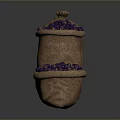 Three Burlap Sacks Filled with Fresh Purple Fruits on Dark Surface