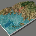3D Garden Landscape Model With Mountain Terrain Blue Water And Red Pathway