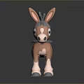 Cartoon Donkey Character 3D Model With Brown Body Gray Mane And White Hooves