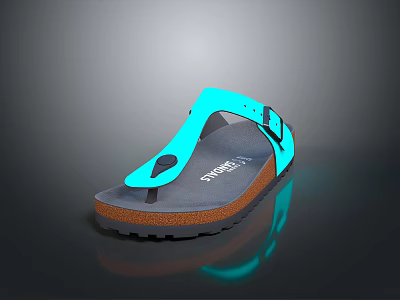 Turquoise Toe Post Sandals With Cork Brown Sole And Adjustable Straps Design 3d model