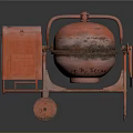 Red Vintage Concrete Mixer Machine With Wheels And Motor Unit Design