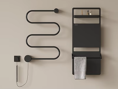 Modern Black Bathroom Accessories With Wall Mounted Towel Rack And Storage Shelf 3d model