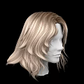 Human Head Model With Blonde Long Curly Hair And Facial Features On Black Background