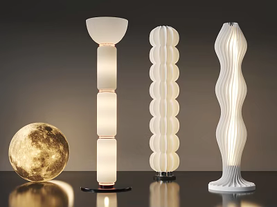 Modern Floor Lamps With Various Sculptural Designs And Decorative Moon Sphere 3d model