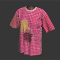 Pink Short Sleeve T-shirt with White Grid Pattern and Gramophone Red Case Design