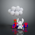 White Balloons And Rabbit Doll With Colorful Gift Boxes On Black Surface