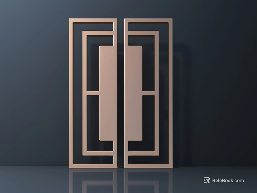 Hardware Tools Featuring Geometric Pattern Brown Doors on Dark Background with Reflective Floor 3d model 