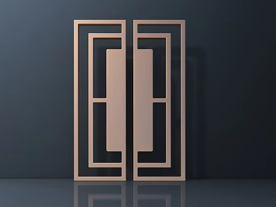 Hardware Tools Featuring Geometric Pattern Brown Doors on Dark Background with Reflective Floor 3d model