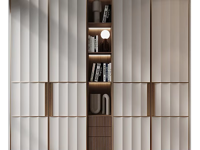 Elegant Modern Bookcase Interior Design With Wooden Shelves Books And Decorative Pieces 3d model