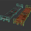 Gray And Red Industrial Platform Trailers With Metal Railings And Wheels