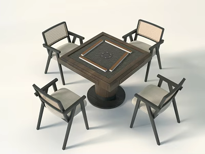 Modern Entertainment Table With Four Woven Backrest Chairs And Wooden Top Design 3d model