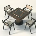 Modern Entertainment Table With Four Woven Backrest Chairs And Wooden Top Design