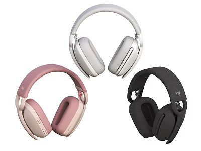 Stylish Over Ear Wireless Headphones in White Pink and Black Colors 3d model