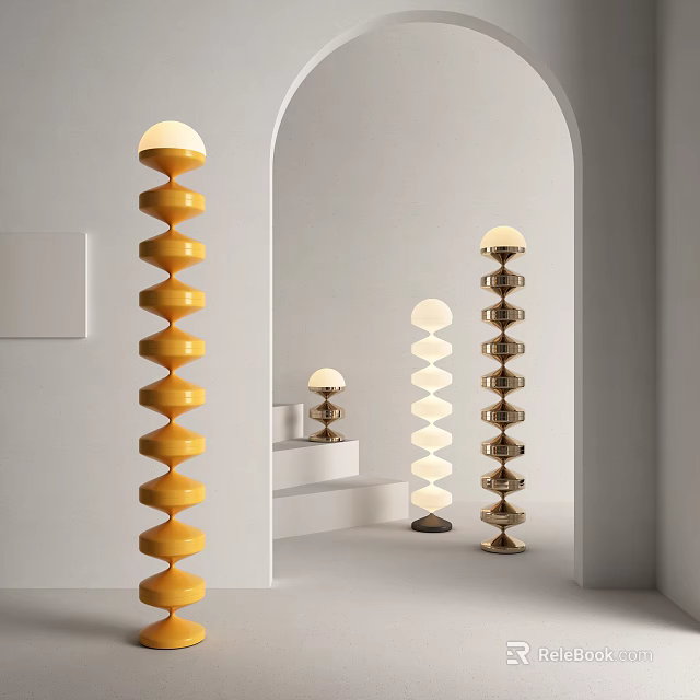 Modern Spiral Design Floor Lamps With Yellow White Black Color Options In Interior 3d model 