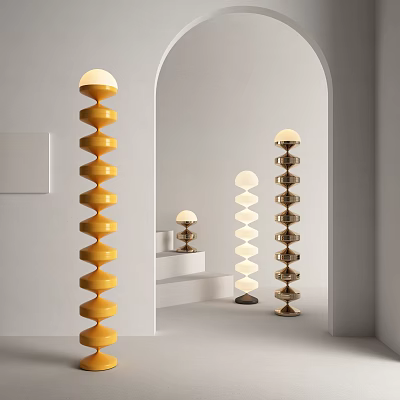 Modern Spiral Design Floor Lamps With Yellow White Black Color Options In Interior 3d model