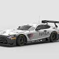Mercedes White Racing Car With Rear Wing Sponsor Logos And Large Tires