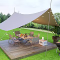 Scenic Outdoor Picnic Spot With Canopy Tent Wooden Deck And Grill