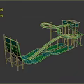 Outdoor Water Slide Structure With Multiple Curved Slides Green Blue Design And Metal Frame