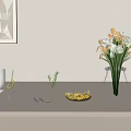 Stylish Decorative Ornament Set With Glass Vases Flower Bouquet And Lemon Slices On Tabletop