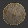 Light Brown Beige Bamboo Hat With Woven Texture Conical Design And Yellow Trim 3d model