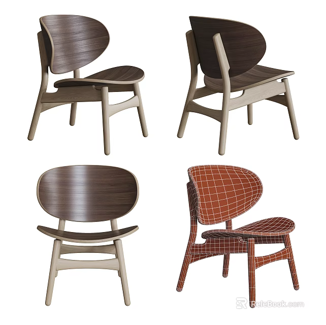Modern Leisure Chair Designs With Wooden Frames And Grid Pattern Details In Brown Red Tones 3d model 
