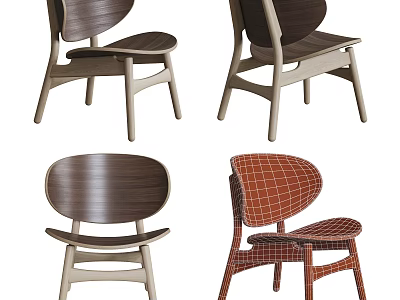 Modern Leisure Chair Designs With Wooden Frames And Grid Pattern Details In Brown Red Tones 3d model