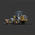 Blue And Yellow Construction Loader With Front Bucket And Large Tires On Flat Surface