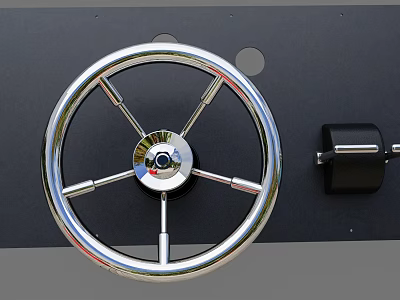 Silver Metal Steering Wheel With Spokes Center Logo And Side Control Component 3d model
