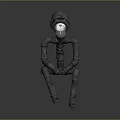 Industrial Style Metal Pipe Humanoid Sculpture With Helmet Head And Sitting Posture