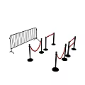 Metal Barricades And Red Rope Stanchions With Golden Bases For Crowd Control