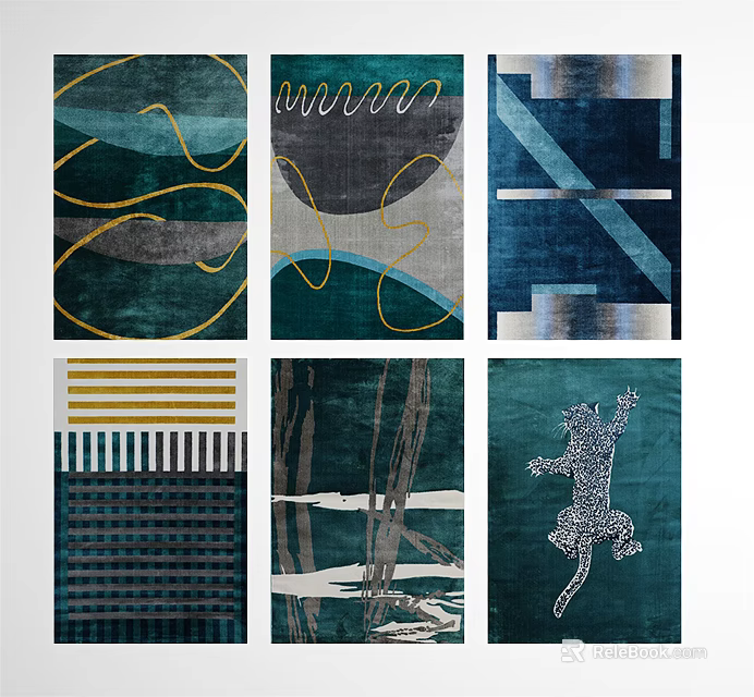 Square Rugs With Modern Abstract Patterns Geometric Lines And Animal Print Designs 3d model