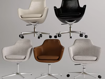 Modern Office Chairs In Various Colors With Leather Fabric And Metal Base Wheels 3d model