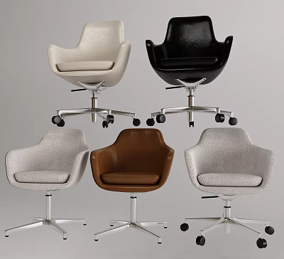 Modern Office Chairs In Various Colors With Leather Fabric And Metal Base Wheels 3d model