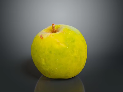 Fresh Yellow Green Apple with Brown Stem on Smooth Dark Surface 3d model