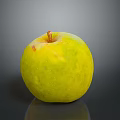Fresh Yellow Green Apple with Brown Stem on Smooth Dark Surface