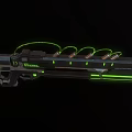 Futuristic Weapon With Green Glowing Stripes Metallic Structure And Advanced Tech Design