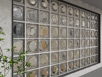 Glass Block Feature Wall Design with Green Plant and Modern Interior 3d model