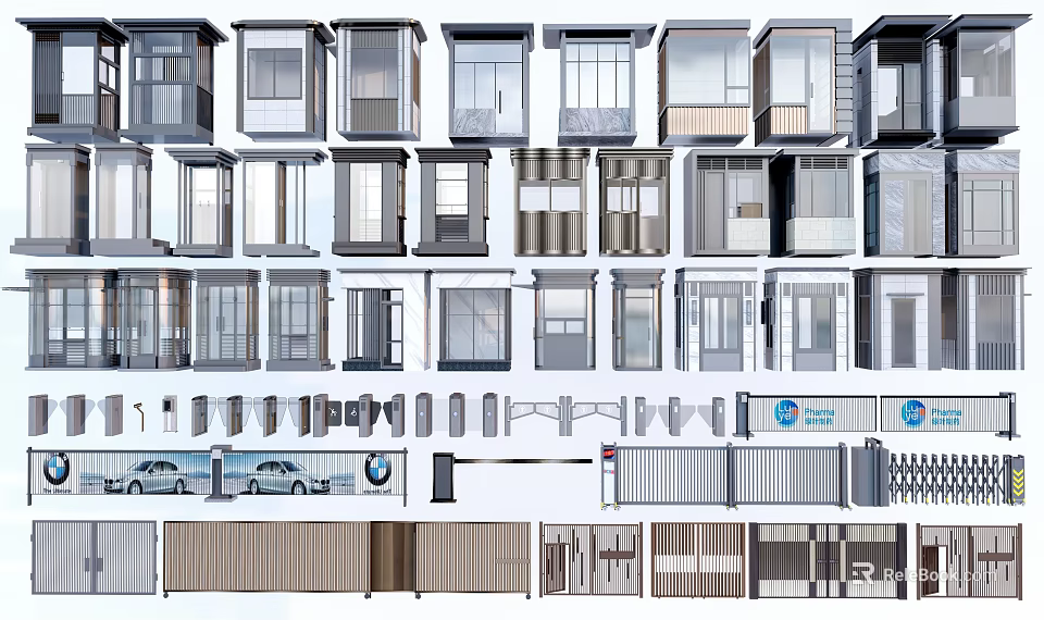 Various Types Of Entrance Gates With Modern Designs And Material Variations 3d model 