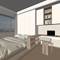 Modern Tatami Bedroom Interior With Tatami Bed Wooden Desk Laptop And Large Window