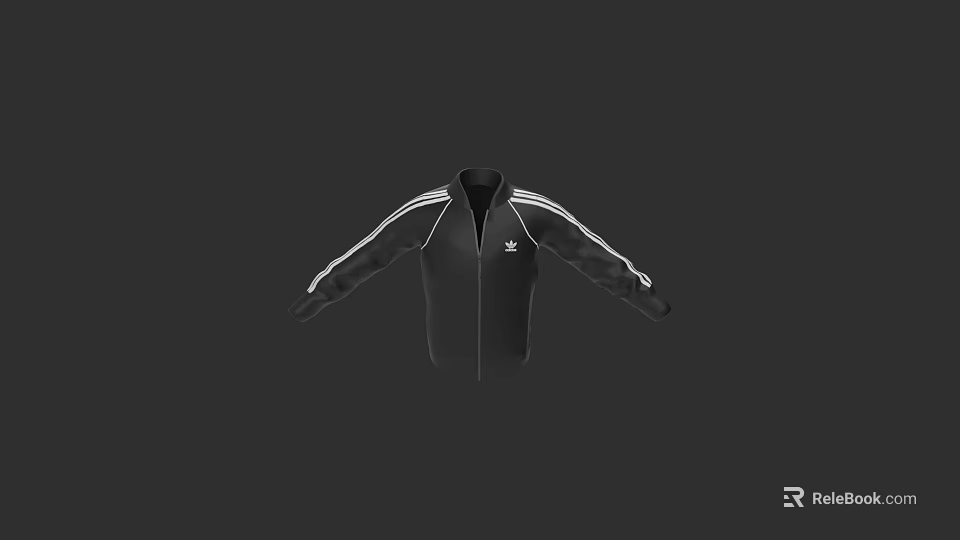 Black Jacket With White Stripes Zipper Closure And Classic Logo Design 3d model 