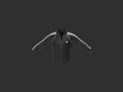 Black Jacket With White Stripes Zipper Closure And Classic Logo Design 3d model