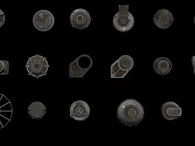 Various Mechanical Parts Including Gears Bearings And Metal Components Arranged On Black Background 3d model