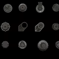 Various Mechanical Parts Including Gears Bearings And Metal Components Arranged On Black Background