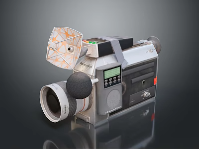Vintage Electronic Video Camera With Large Lens Tape Cassette And Display Screen 3d model