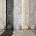 Dark Vertical Component on Stone Tile Wall with Different Colors Textures and Five Stone Spheres 3d model