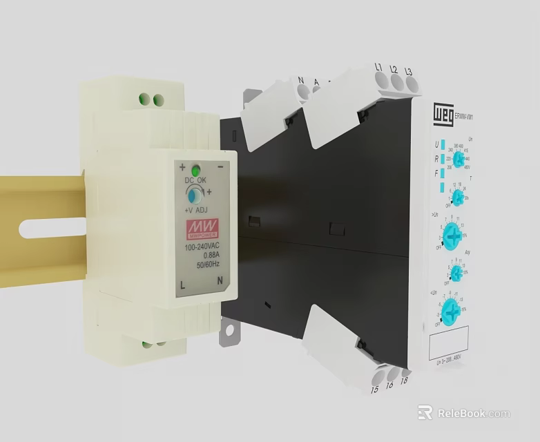 Swing Door Electric Control Device With White Housing And Blue Adjustment Knobs 3d model 