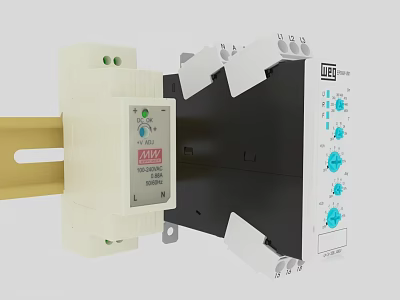Swing Door Electric Control Device With White Housing And Blue Adjustment Knobs 3d model
